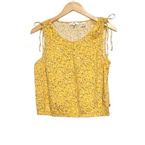 Levis Women's Yellow Floral Sleeveless Top, Size Large, Women's Blouse